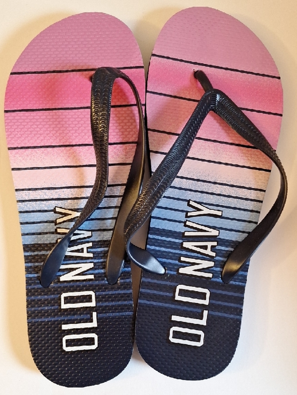 Lot Of Old Navy Pink and Blue Gradient Logo Flip Flops with Tropical Pattern - Picture 2 of 5